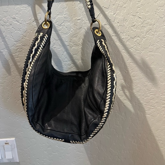 Berge black leather purse made in Italy fun unique woven straps - Picture 2 of 11